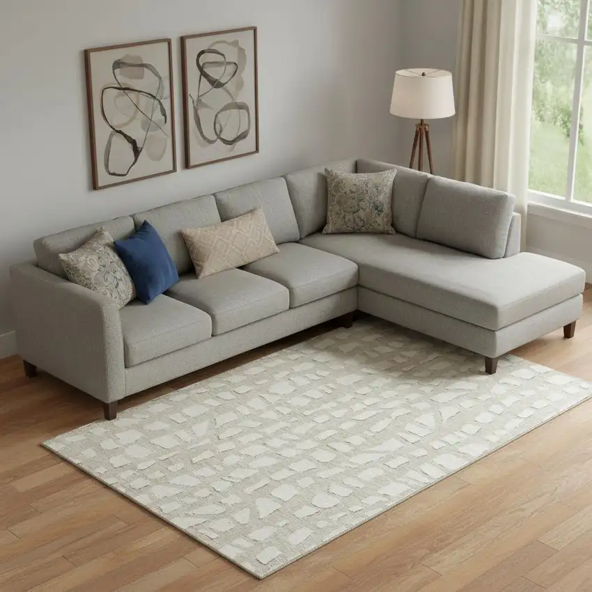 Beige And Ivory Cobblestone Washable Area Rug With UV Protection Photo 1