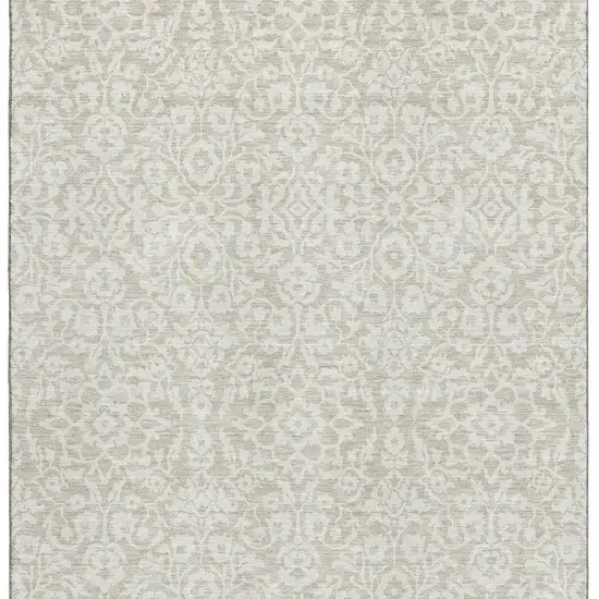 Beige And Ivory Damask Washable Area Rug With UV Protection Photo 3