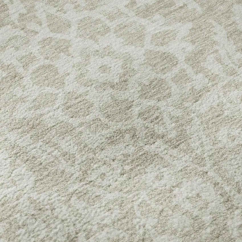 Beige And Ivory Damask Washable Area Rug With UV Protection Photo 8