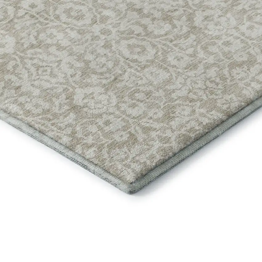 Beige And Ivory Damask Washable Area Rug With UV Protection Photo 8