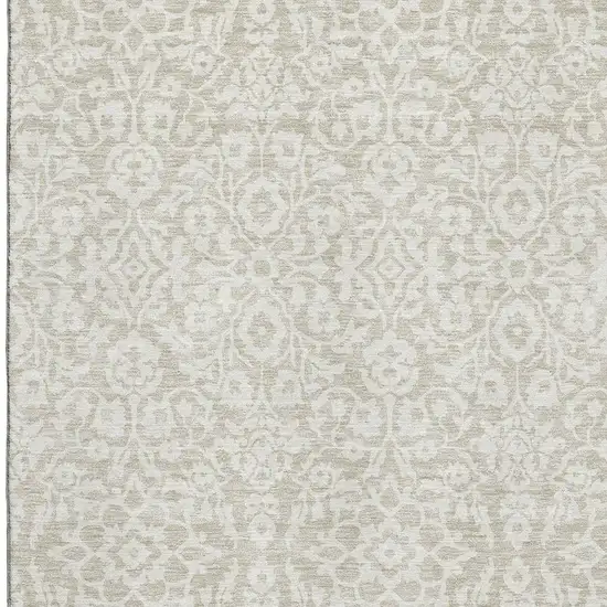 Beige And Ivory Damask Washable Area Rug With UV Protection Photo 3