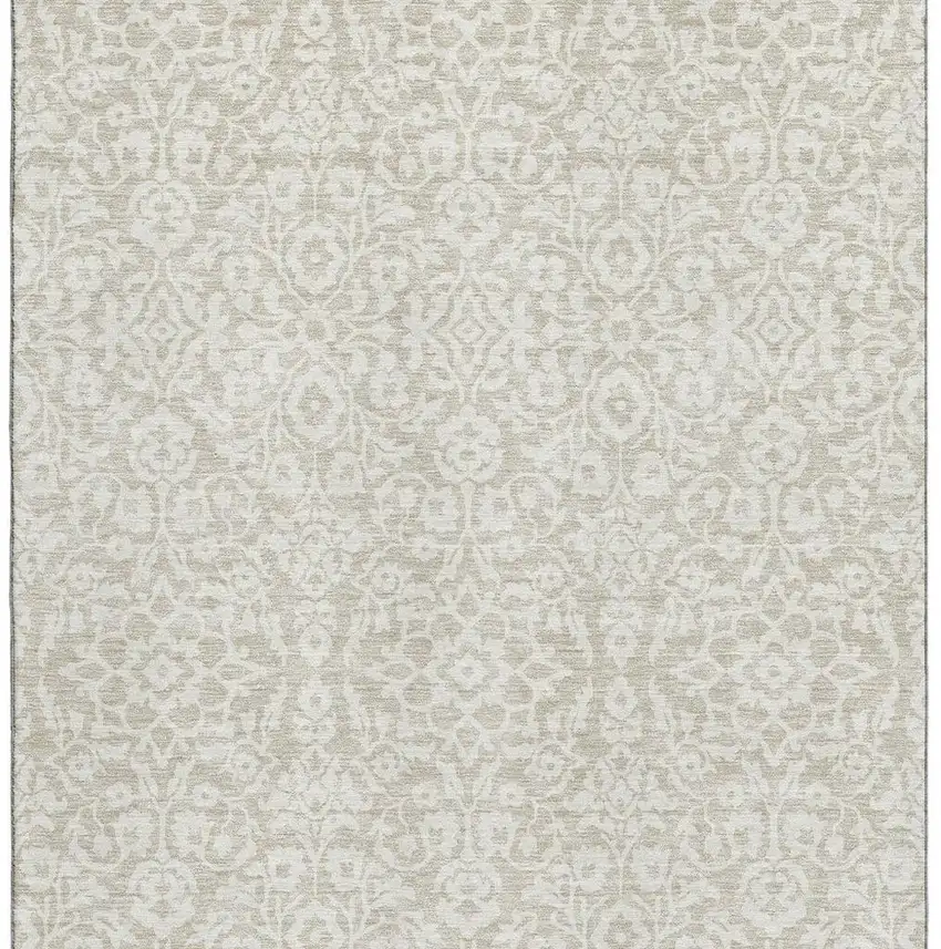 Beige And Ivory Damask Washable Area Rug With UV Protection Photo 4