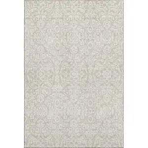 Photo of Beige And Ivory Damask Washable Area Rug With UV Protection