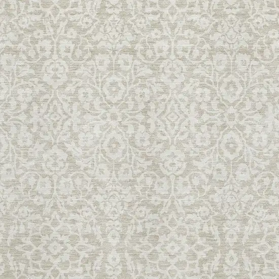 Beige And Ivory Damask Washable Area Rug With UV Protection Photo 3