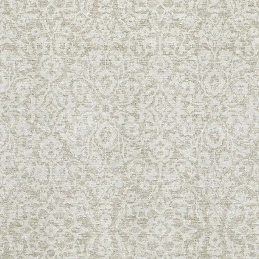 Beige And Ivory Damask Washable Area Rug With UV Protection Photo 3
