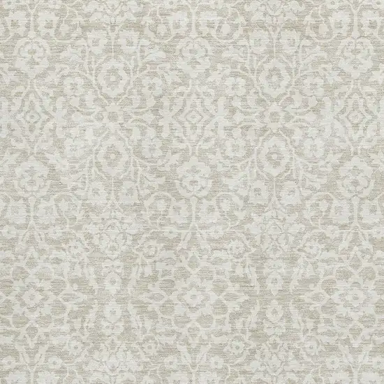 Beige And Ivory Damask Washable Area Rug With UV Protection Photo 3