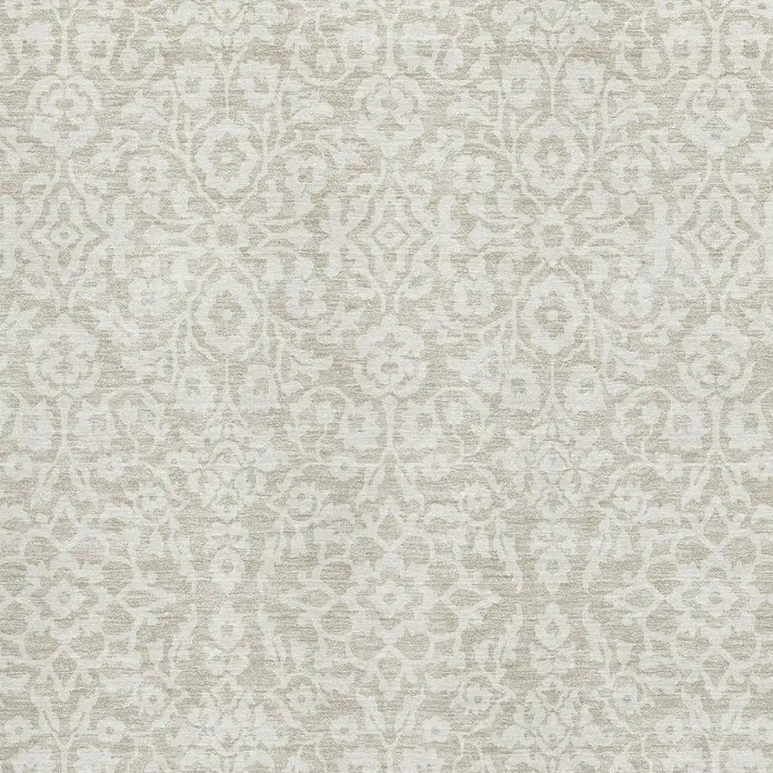 Beige And Ivory Damask Washable Area Rug With UV Protection Photo 3