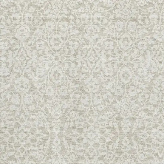 Beige And Ivory Damask Washable Area Rug With UV Protection Photo 3