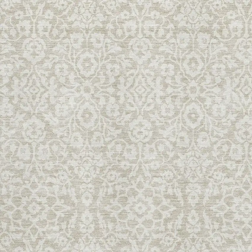 Beige And Ivory Damask Washable Area Rug With UV Protection Photo 3