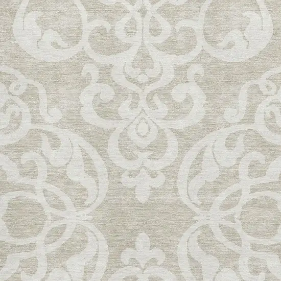 Beige And Ivory Damask Washable Area Rug With UV Protection Photo 2