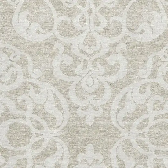 Beige And Ivory Damask Washable Area Rug With UV Protection Photo 2