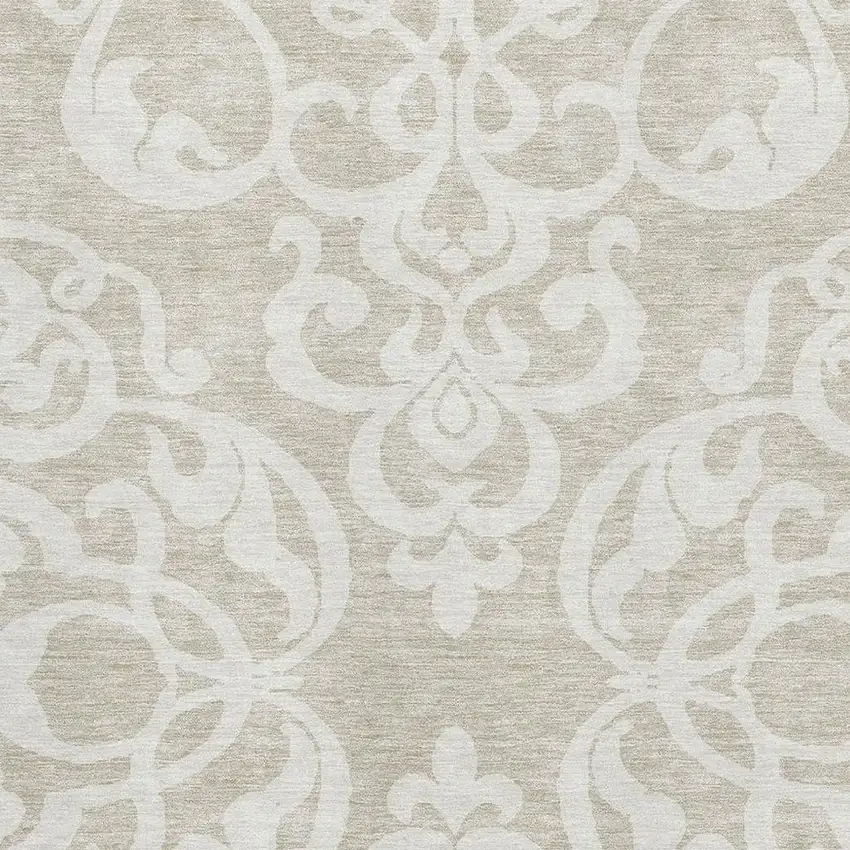 Beige And Ivory Damask Washable Area Rug With UV Protection Photo 2