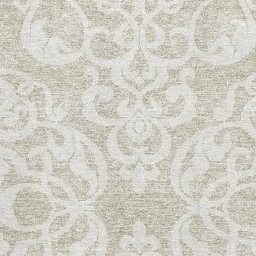 Beige And Ivory Damask Washable Area Rug With UV Protection Photo 2