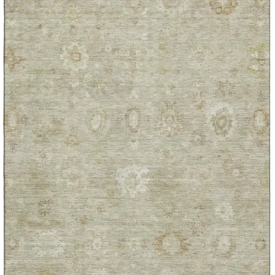 Beige And Ivory Damask Washable Area Rug With UV Protection Photo 3