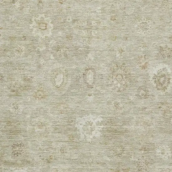 Beige And Ivory Damask Washable Area Rug With UV Protection Photo 2