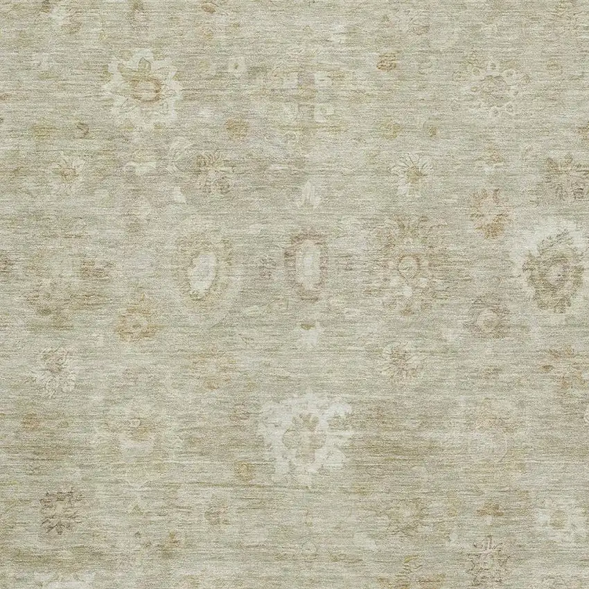 Beige And Ivory Damask Washable Area Rug With UV Protection Photo 2