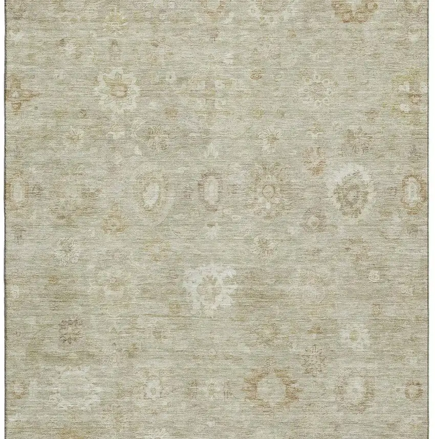 Beige And Ivory Damask Washable Area Rug With UV Protection Photo 3