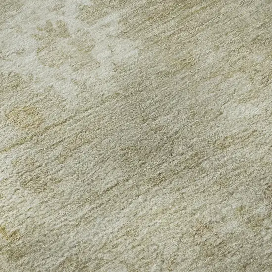 Beige And Ivory Damask Washable Area Rug With UV Protection Photo 9