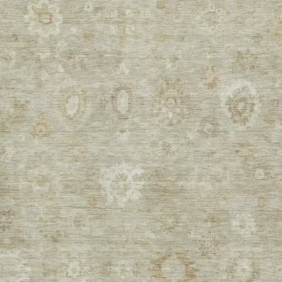 Beige And Ivory Damask Washable Area Rug With UV Protection Photo 2