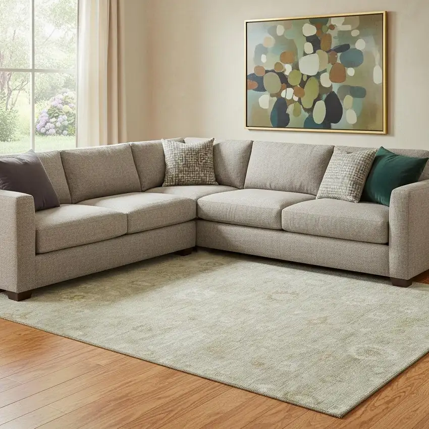 Beige And Ivory Damask Washable Area Rug With UV Protection Photo 2