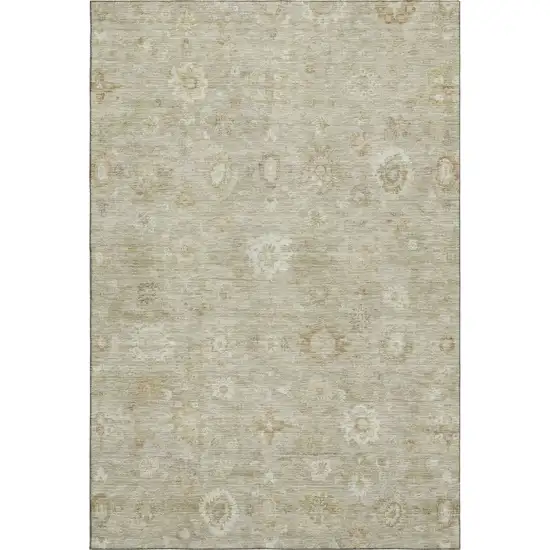 Beige And Ivory Damask Washable Area Rug With UV Protection Photo 1