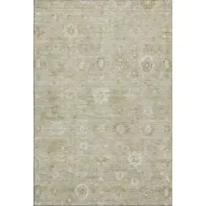 Photo of Beige And Ivory Damask Washable Area Rug With UV Protection