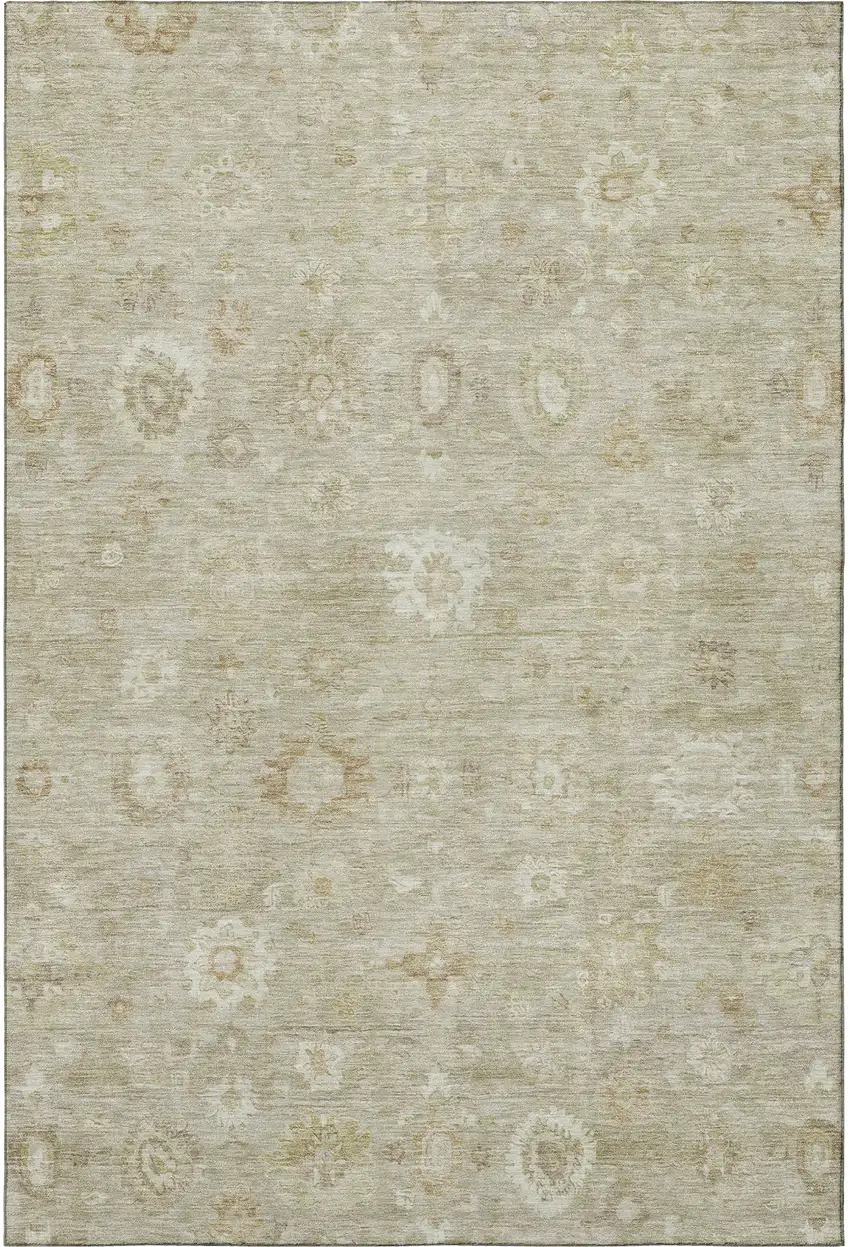 Beige And Ivory Damask Washable Area Rug With UV Protection Photo 3