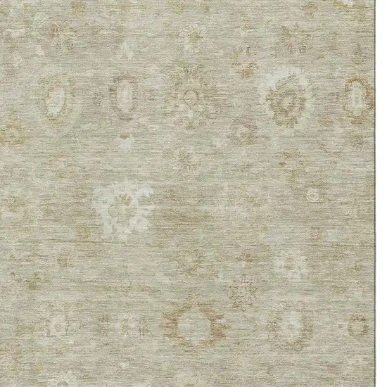 Beige And Ivory Damask Washable Area Rug With UV Protection Photo 2
