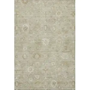 Photo of Beige And Ivory Damask Washable Area Rug With UV Protection
