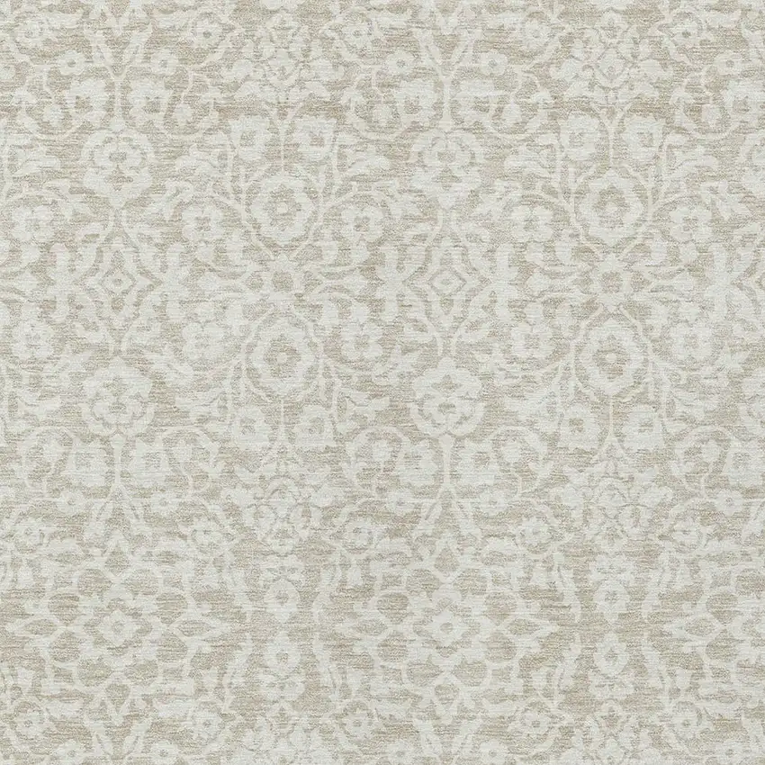 Beige And Ivory Damask Washable Indoor Outdoor Area Rug Photo 6