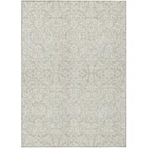 Photo of Beige And Ivory Damask Washable Indoor Outdoor Area Rug