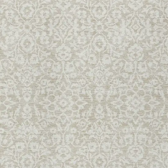 Beige And Ivory Damask Washable Indoor Outdoor Area Rug Photo 4