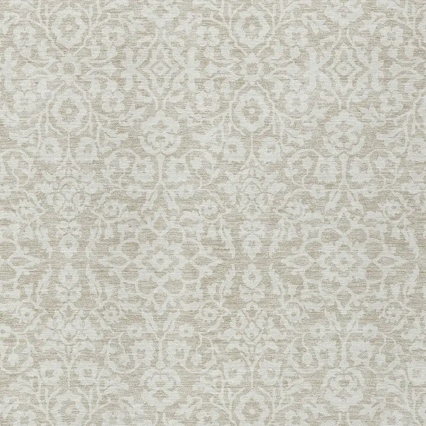 Beige And Ivory Damask Washable Indoor Outdoor Area Rug Photo 4