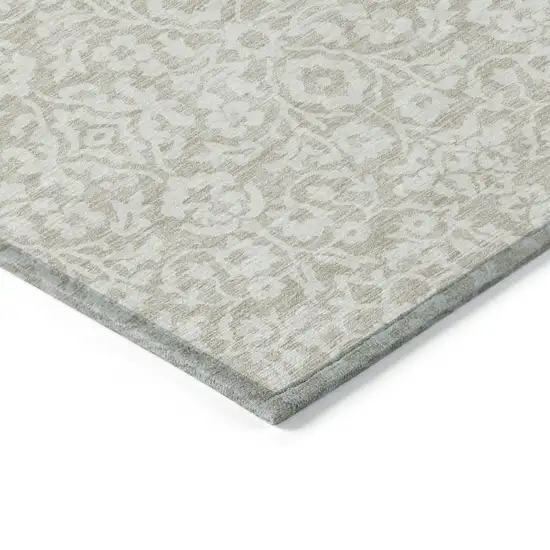 Beige And Ivory Damask Washable Indoor Outdoor Area Rug Photo 5
