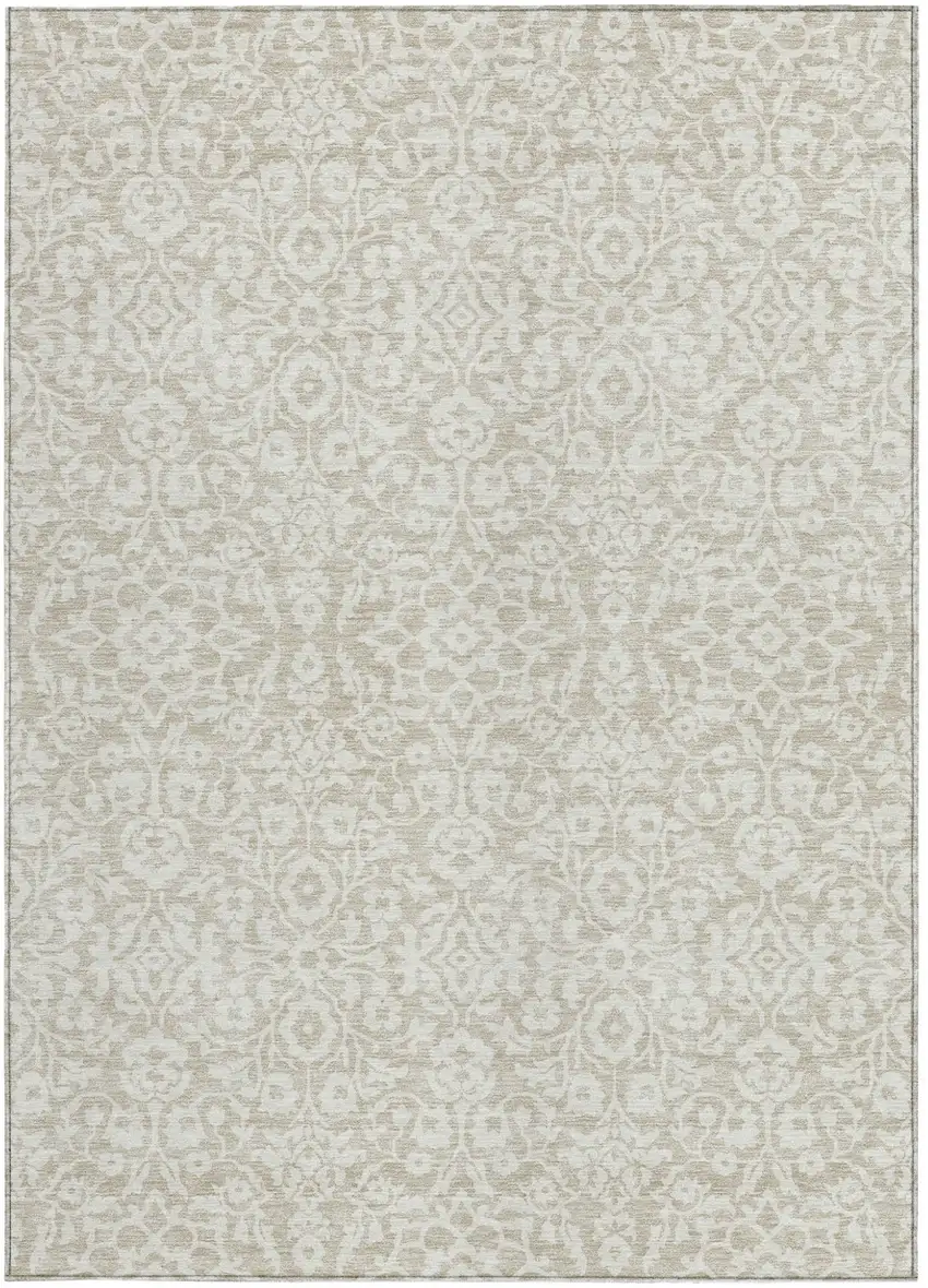 Beige And Ivory Damask Washable Indoor Outdoor Area Rug Photo 7