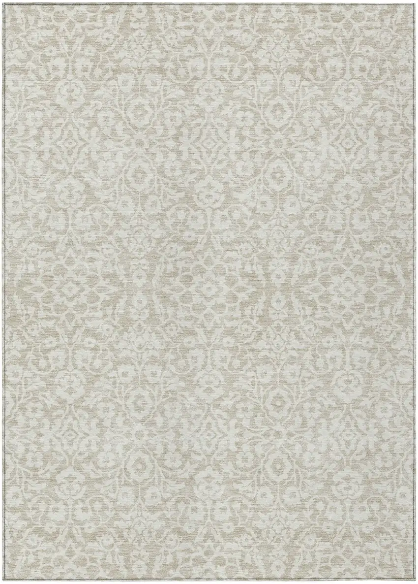 Beige And Ivory Damask Washable Indoor Outdoor Area Rug Photo 2
