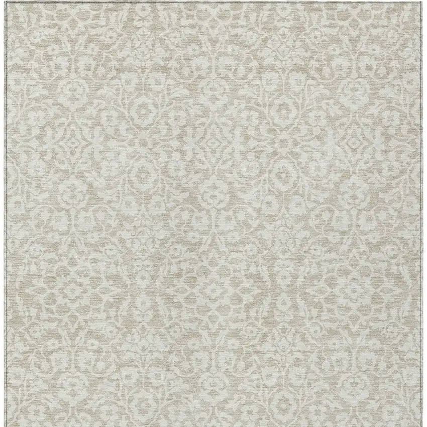 Beige And Ivory Damask Washable Indoor Outdoor Area Rug Photo 6
