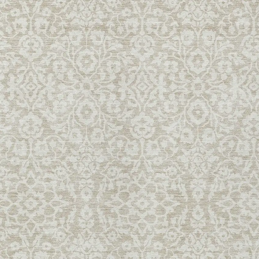 Beige And Ivory Damask Washable Indoor Outdoor Area Rug Photo 6
