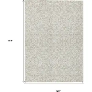 Photo of Beige And Ivory Damask Washable Indoor Outdoor Area Rug