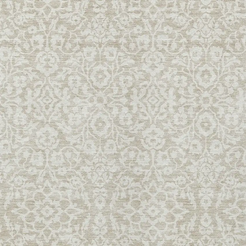 Beige And Ivory Damask Washable Indoor Outdoor Area Rug Photo 6