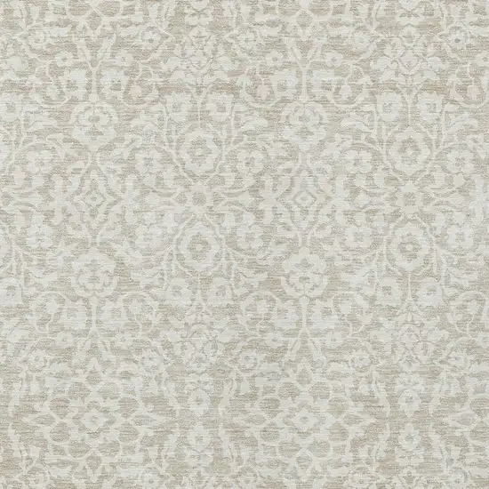 Beige And Ivory Damask Washable Indoor Outdoor Area Rug Photo 6