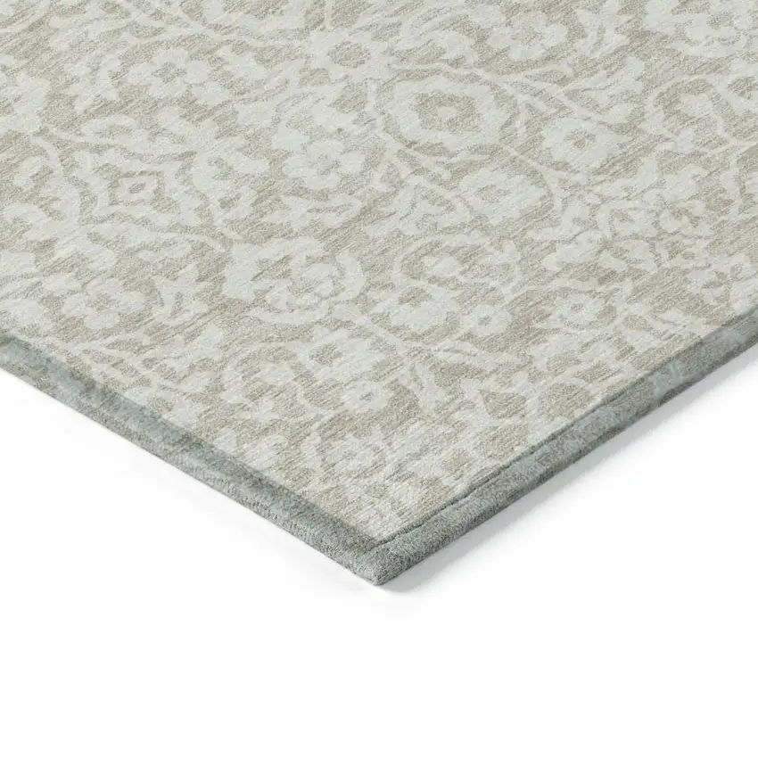 Beige And Ivory Damask Washable Indoor Outdoor Area Rug Photo 5