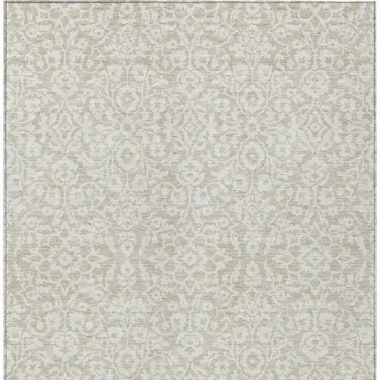Beige And Ivory Damask Washable Indoor Outdoor Area Rug Photo 7