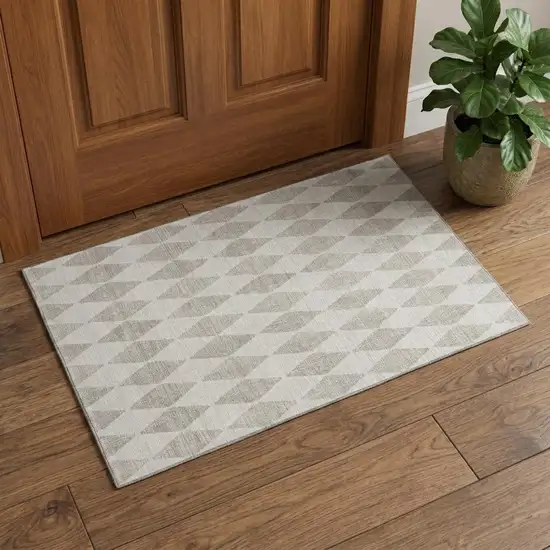 Beige And Ivory Diamond Washable Area Rug With UV Protection Photo 1