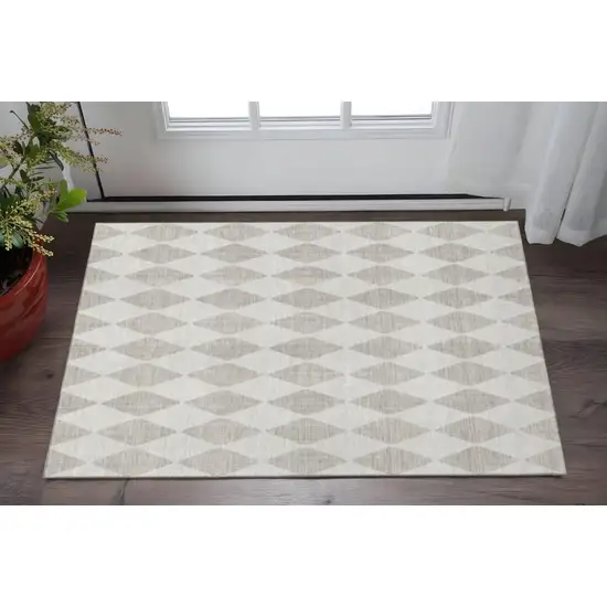 Beige And Ivory Diamond Washable Area Rug With UV Protection Photo 2