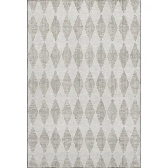 Beige And Ivory Diamond Washable Area Rug With UV Protection Photo 1