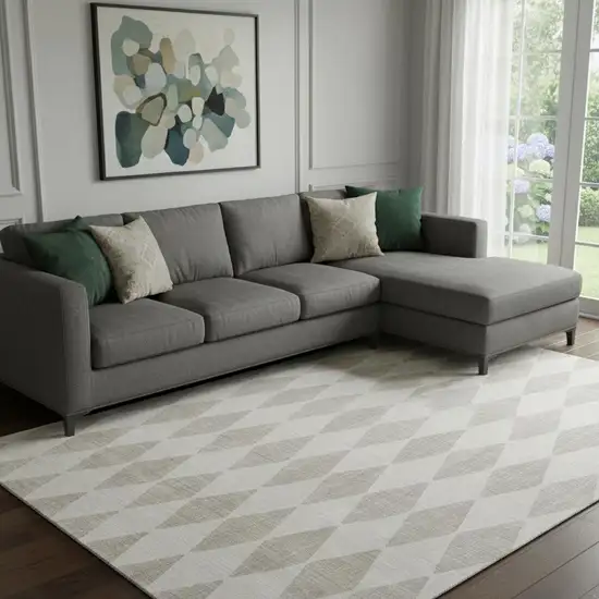 Beige And Ivory Diamond Washable Area Rug With UV Protection Photo 1