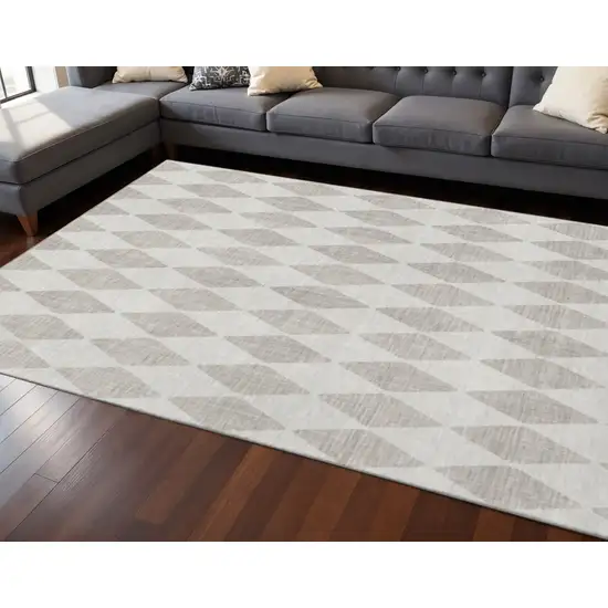 Beige And Ivory Diamond Washable Area Rug With UV Protection Photo 2