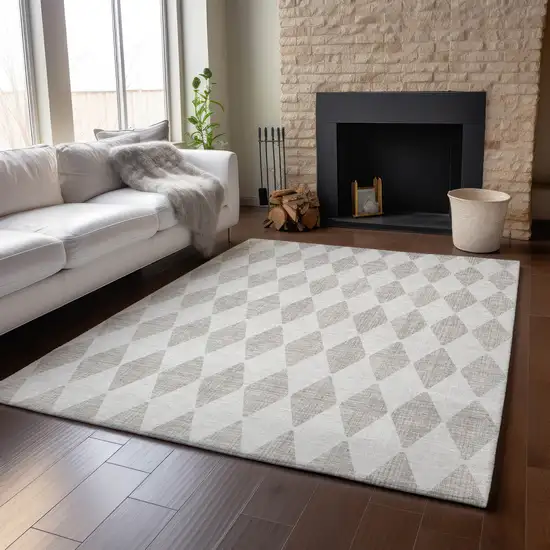 Beige And Ivory Diamond Washable Area Rug With UV Protection Photo 6