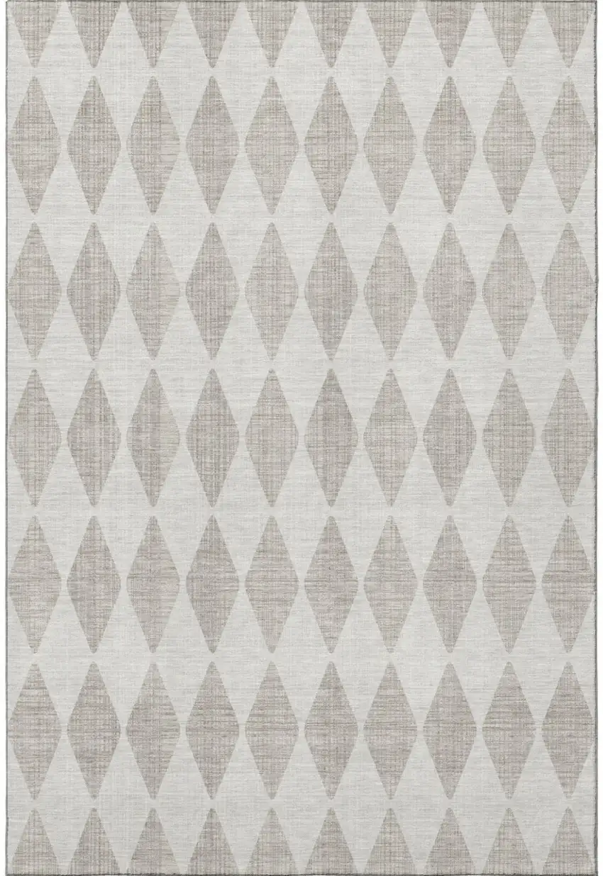 Beige And Ivory Diamond Washable Area Rug With UV Protection Photo 4